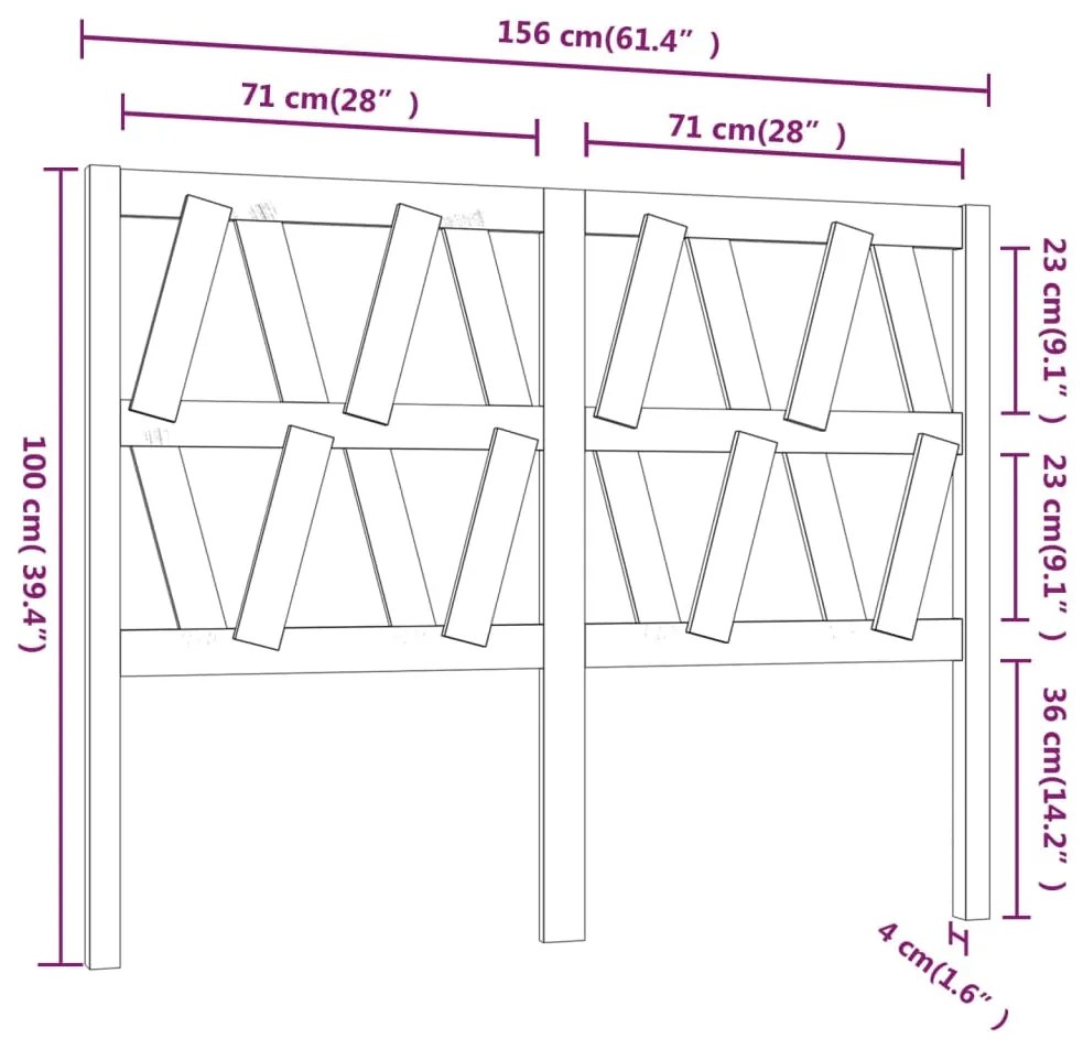 Cabeceira de cama 156x4x100 cm pinho maciço cinzento