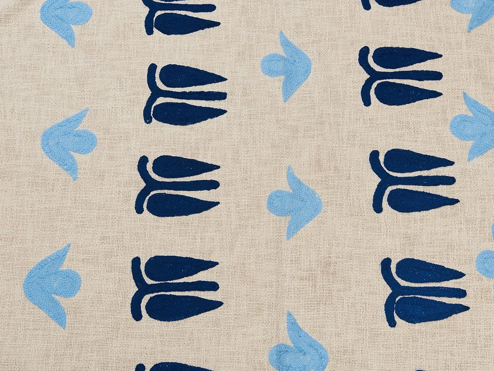 Manta decorativa em algodão creme e azul 130 x 180 cm BHIND Beliani