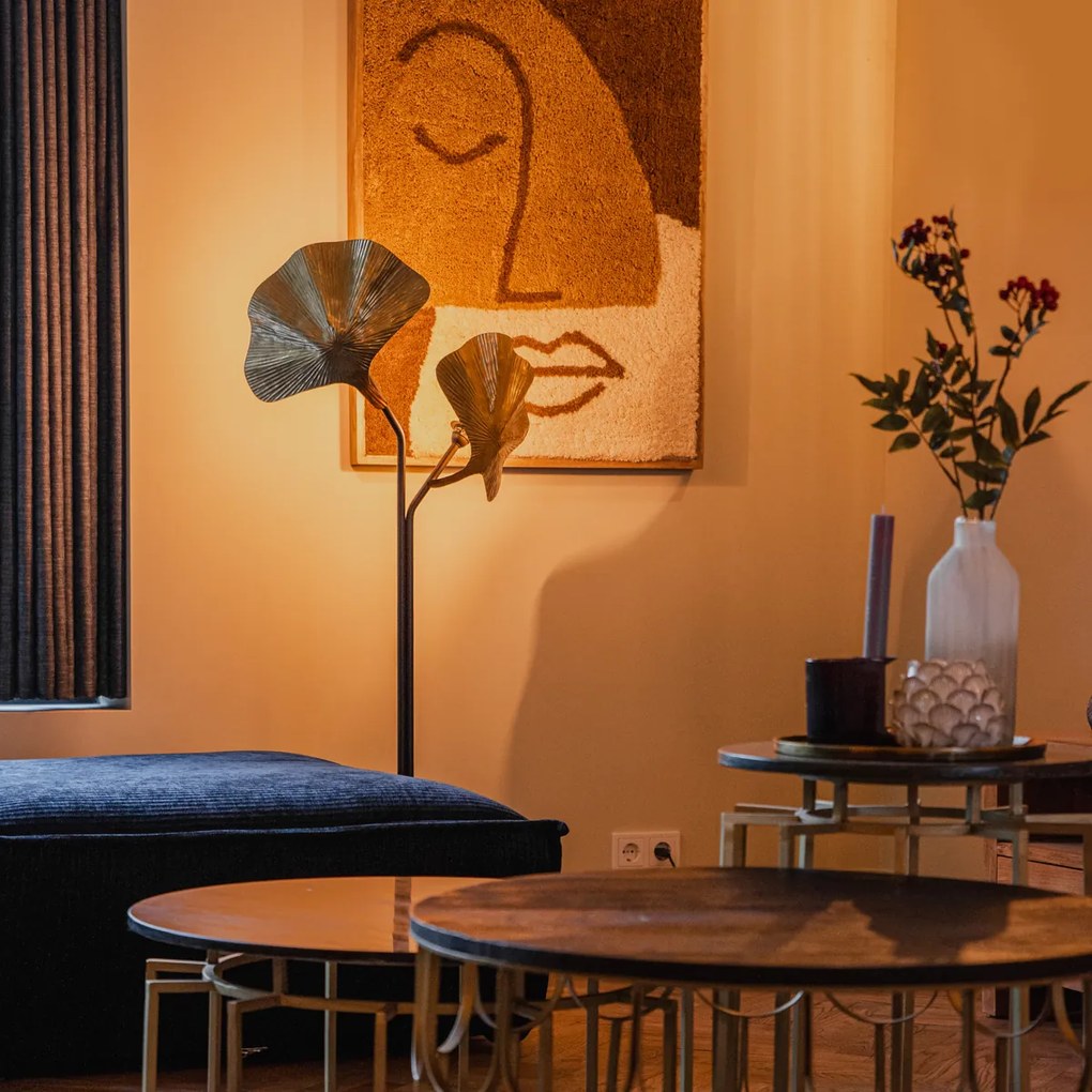 Candeeiro de pé oriental em latão com preto 2 luzes - Louka