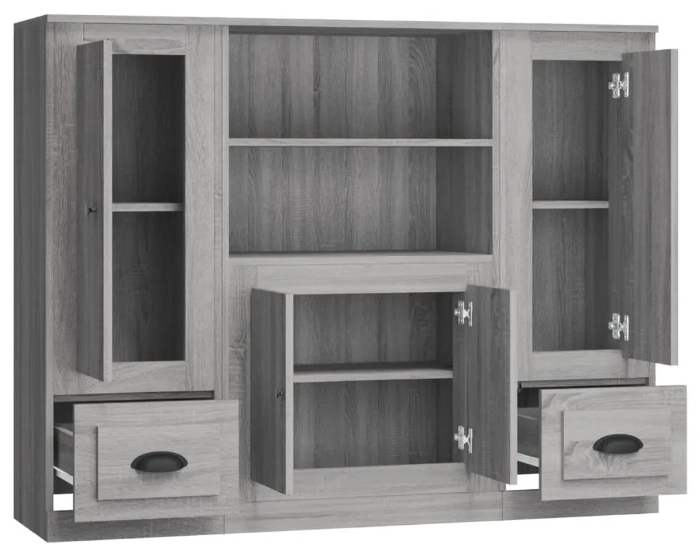 Armários altos 3 pcs derivados de madeira cinzento sonoma