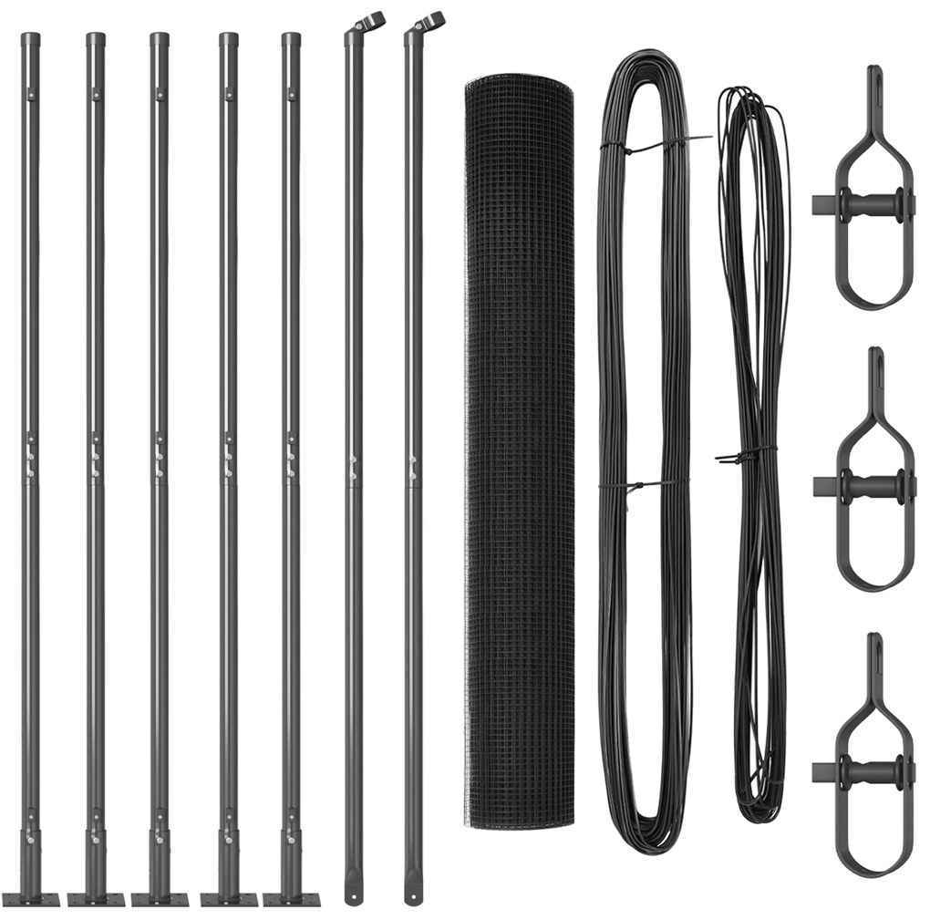 Cerca de Arame Soldado com 7 Postes Flangados Cinza 0.8x10 m Aço