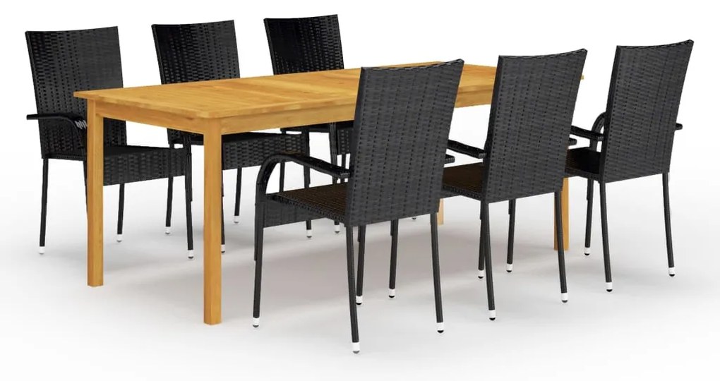 7 pcs conjunto de jantar para jardim preto