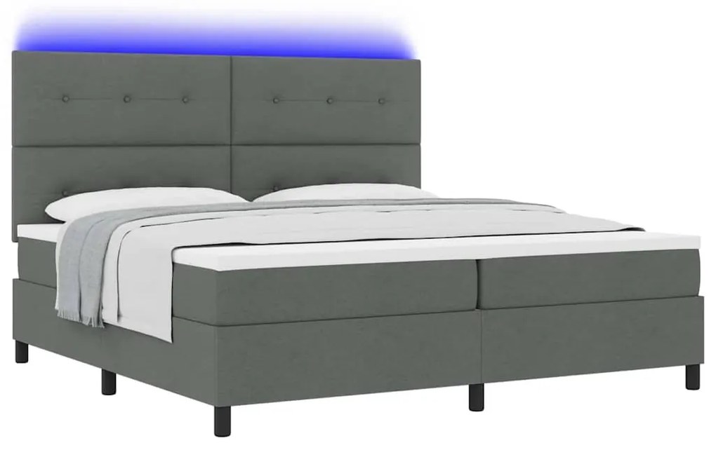 Cama Box com Colchão e LED - Cinza Escuro 200 x 200 cm de Tecido