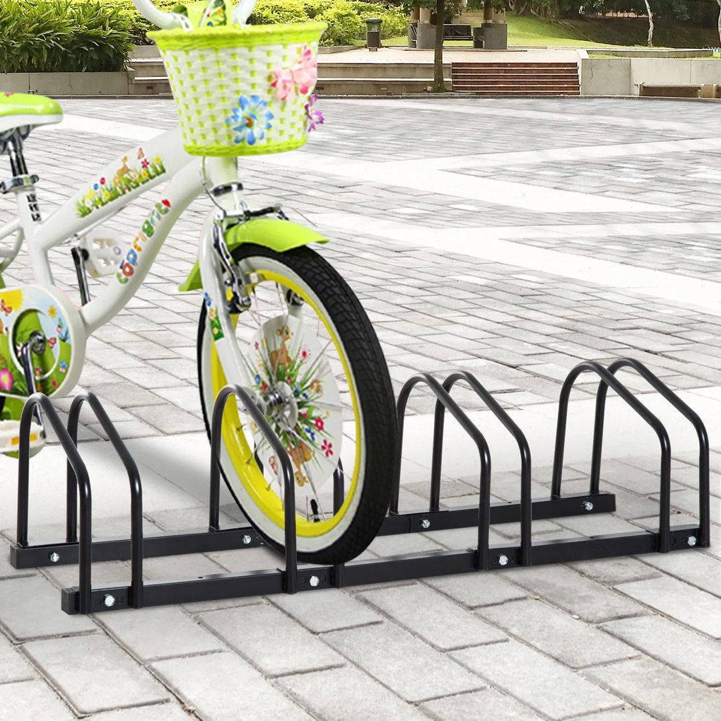 HOMCOM Estacionamento para 4 Bicicletas Suporte de Aço para Estacionar Bicicletas no chão para Interior e Exterior 100x33x27cm Preto