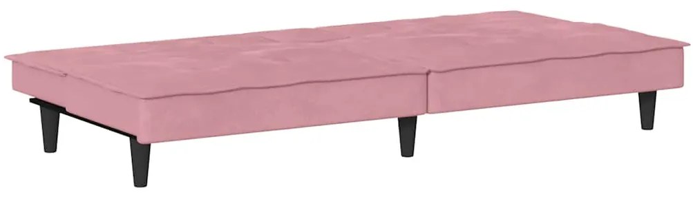 Sofá-cama com suporte para copos veludo rosa