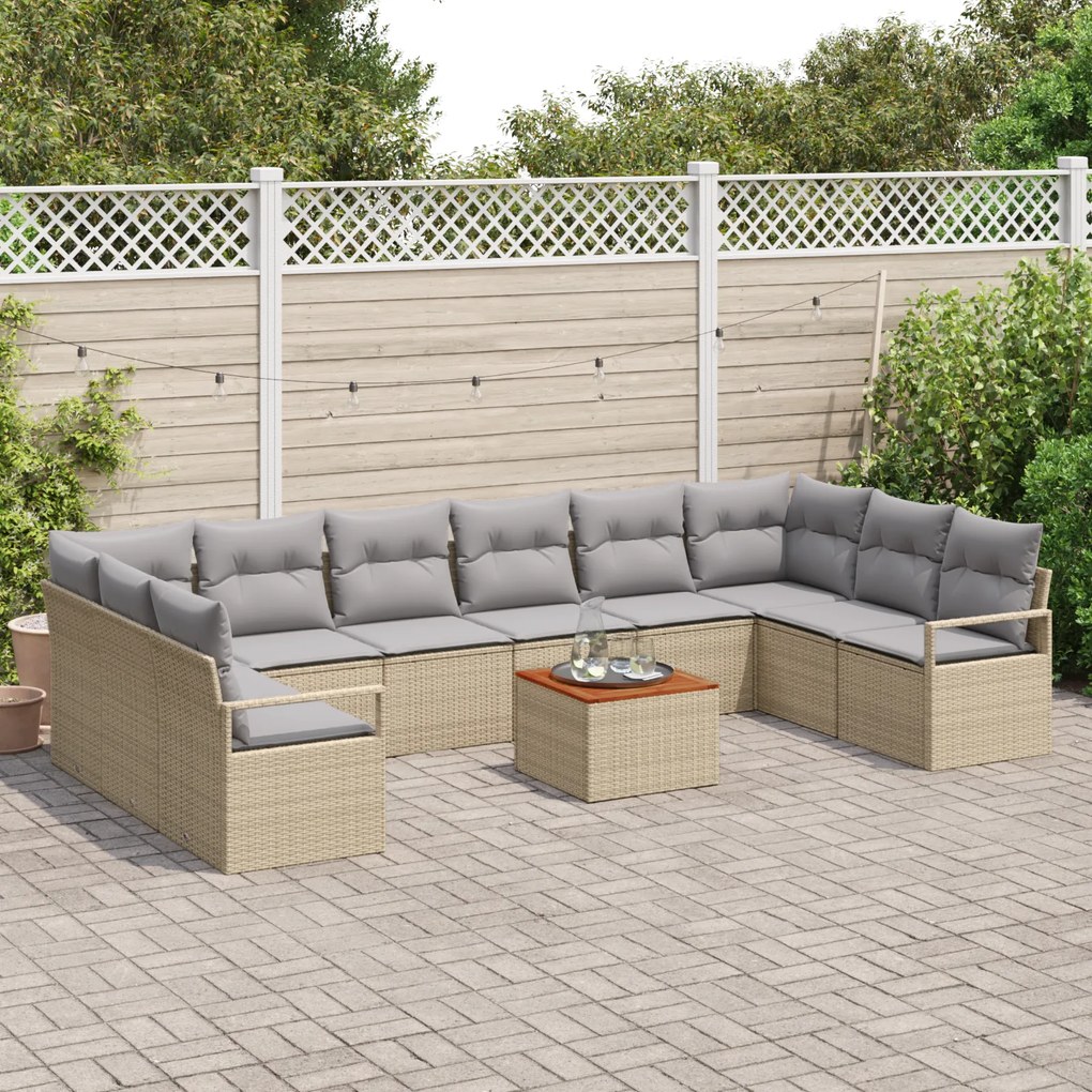 Conjunto de Sofás de Jardim vidaXL de 11 peças com Almofadas Bege Ratt
