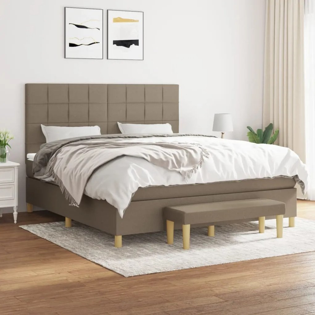 vidaXL Cama com molas/colchão 180x200 cm tecido castanho-acinzentado