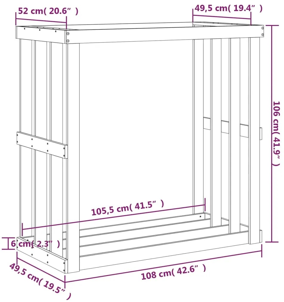 Suporte de lenha p/ exterior 108x52x106 cm pinho maciço branco