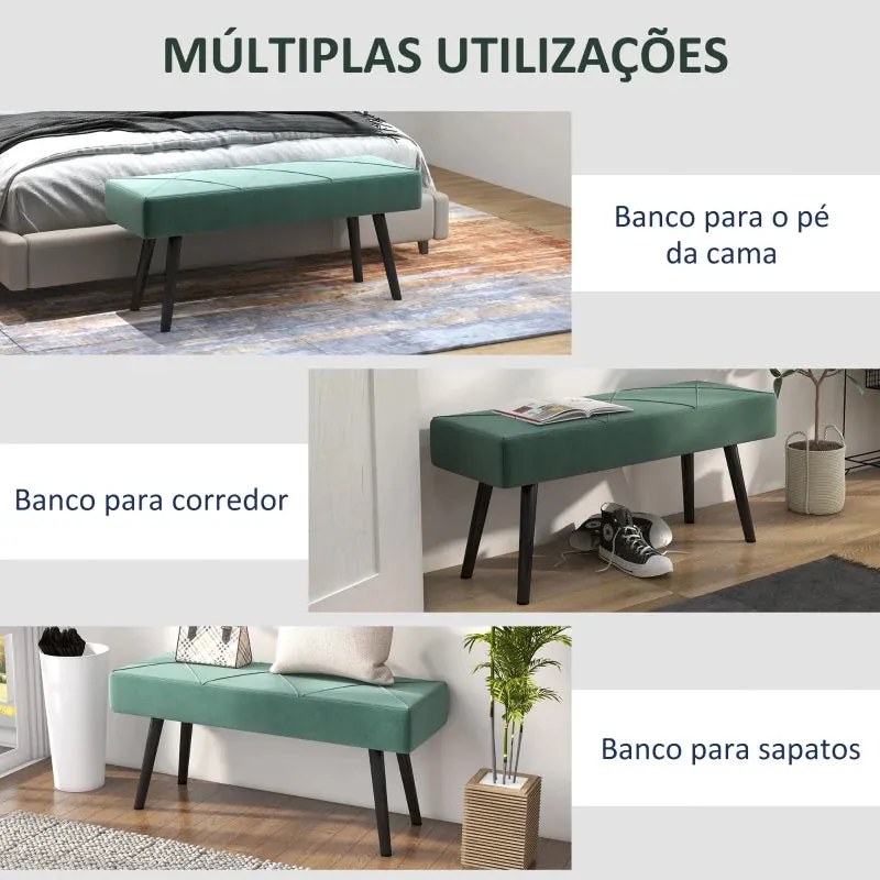 Banco Hally em Veludo de 100cm - Verde - Design Nórdico