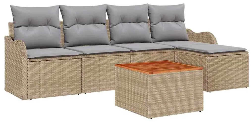 Conjunto de Sofás de Jardim com 6 Peças e Almofadas Beiges, Polyrattan