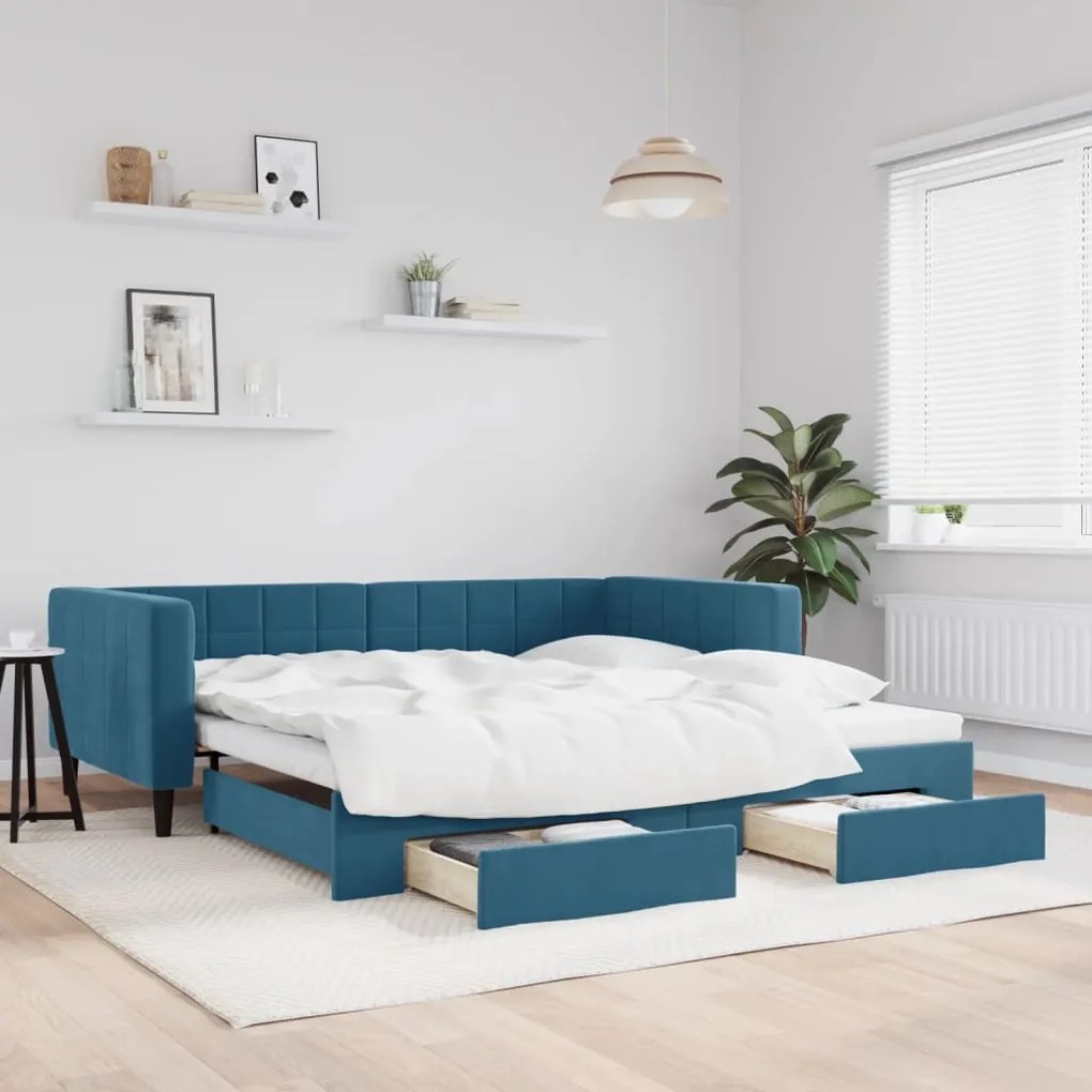 vidaXL Sofá-cama com gavetão e gavetas 100x200 cm veludo azul