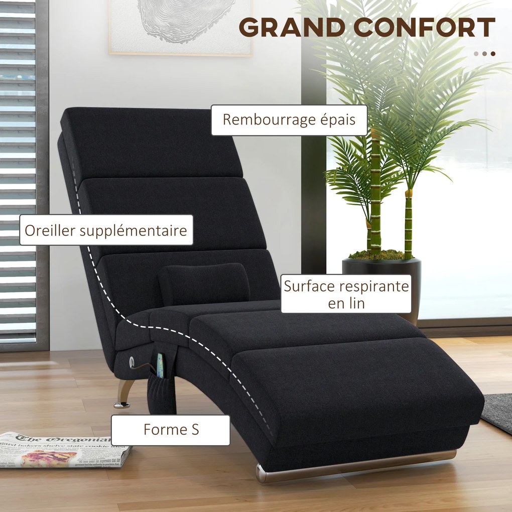 Poltrona de relaxamento ergonómica, com função de massagem e aquecimento, com comando à distância, 56 x 168 x 84 cm, preta