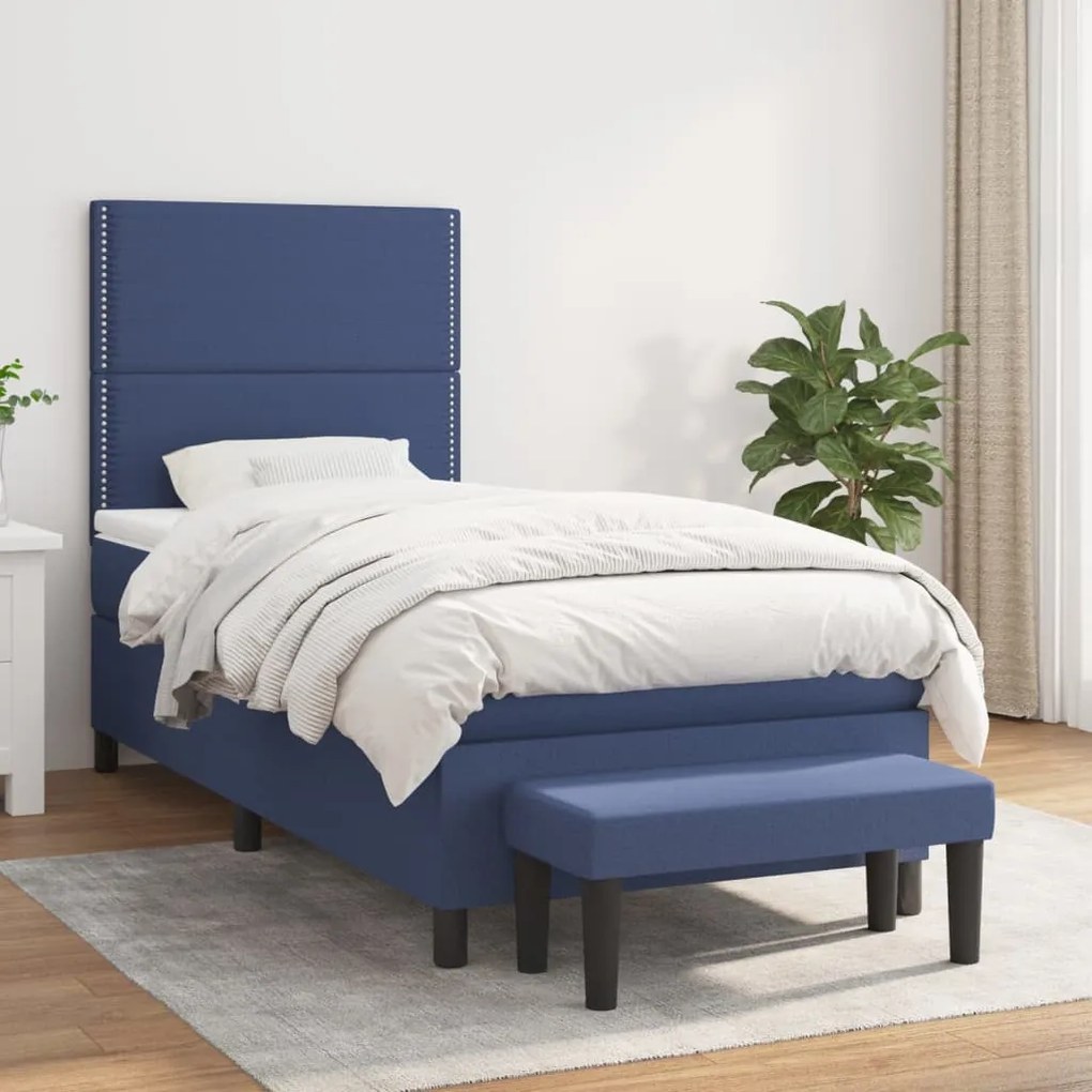 Cama com molas/colchão 90x190 cm tecido azul
