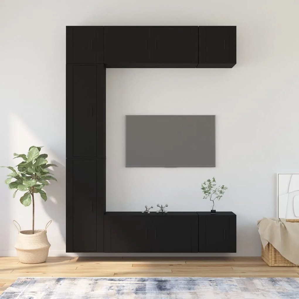 vidaXL Conjunto móveis de TV 7 pcs madeira processada preto