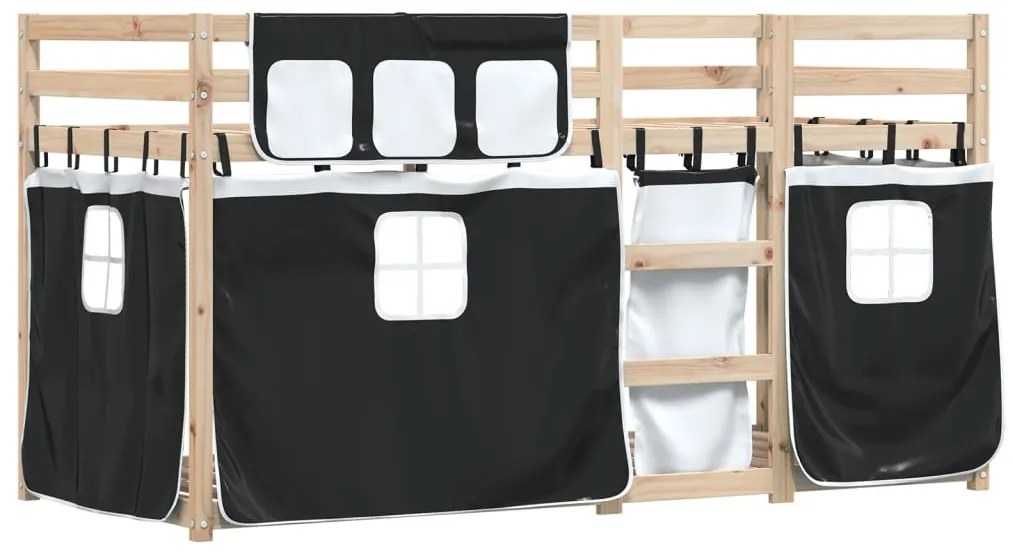 Beliche com cortinas 90x190 cm pinho maciço branco e preto