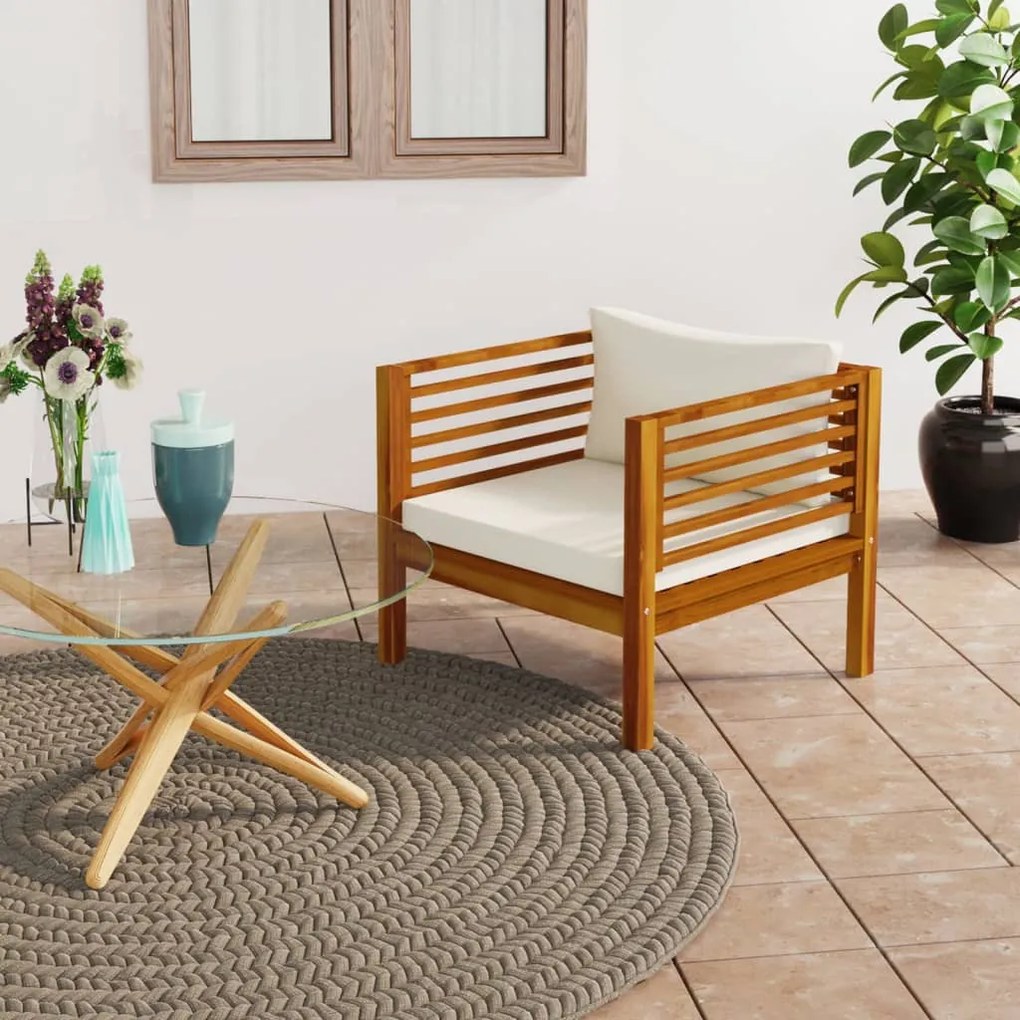 vidaXL Cadeira de jardim com almofadões branco nata acácia maciça