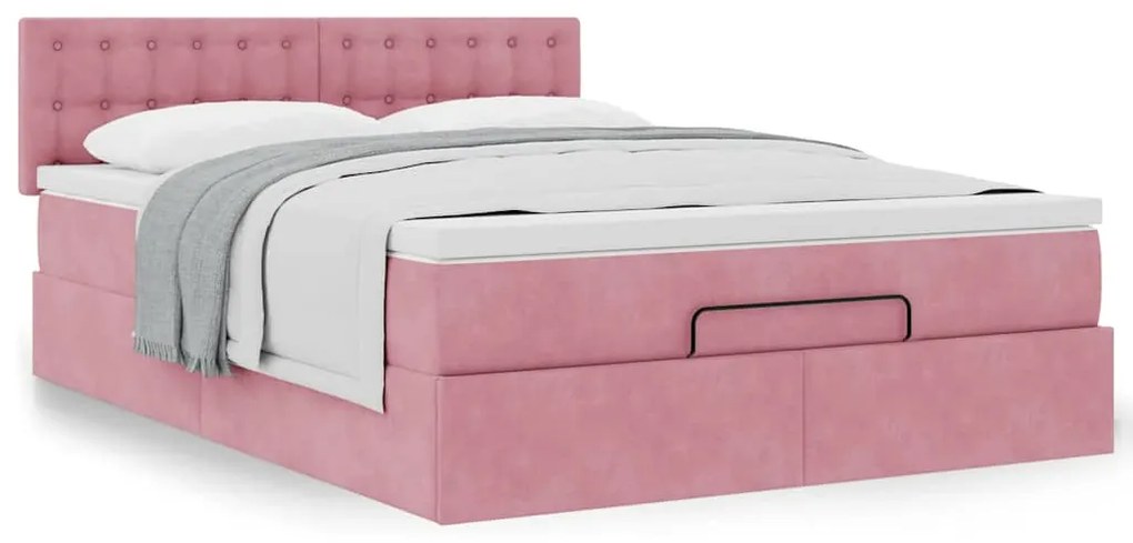 Estrutura de cama otomana com colchão 140x200 cm veludo rosa
