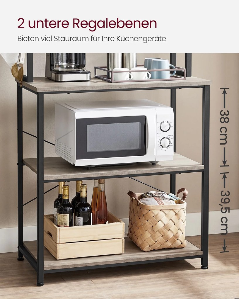 Armário de cozinha com prateleiras e ganchos Design industrial 40 x 80 x 167 cm greige-preto