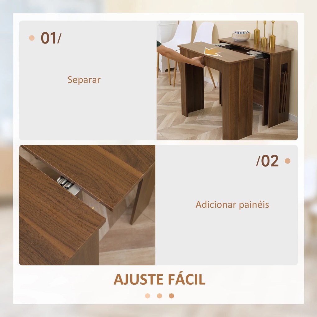 Mesa de Jantar Extensível para 4-6 Pessoas com Lateral Abatível Mesa Auxiliar Multifuncional 180x85x75cm Castanho