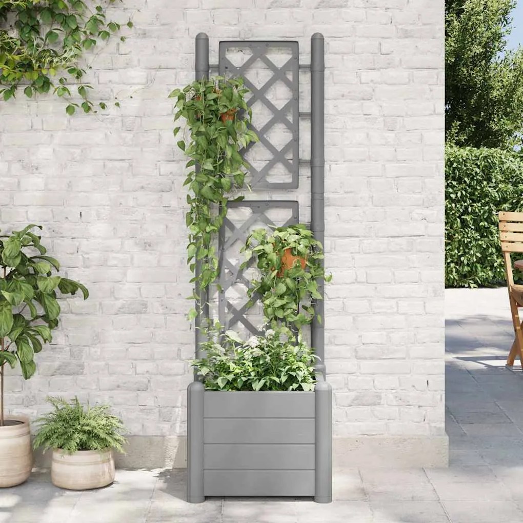 Vaso/floreira de jardim com treliça 43x43x142 cm PP cinza pedra