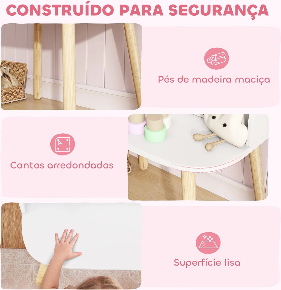 Toucador Infantil de Maquilhagem com Banqueta e Espelho 2 Gavetas e Barras para Pendurar dos 3 aos 8 Anos, Branco