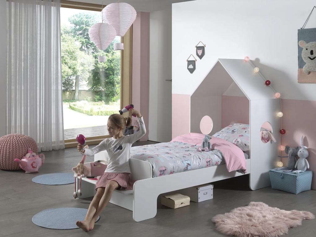 Conjunto cama infantil CASAMI (90x200) + Estrado + Guarda Roupa 1 Porta Branco