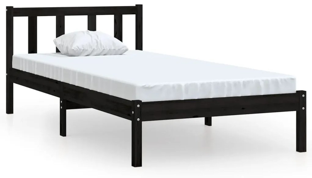 Estrutura de cama solteiro 90x190 cm pinho maciço preto