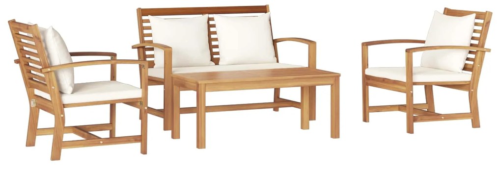 vidaXL Conjunto de Sofá de Jardim 4 pcs Natural Madeira de Teca Sólida