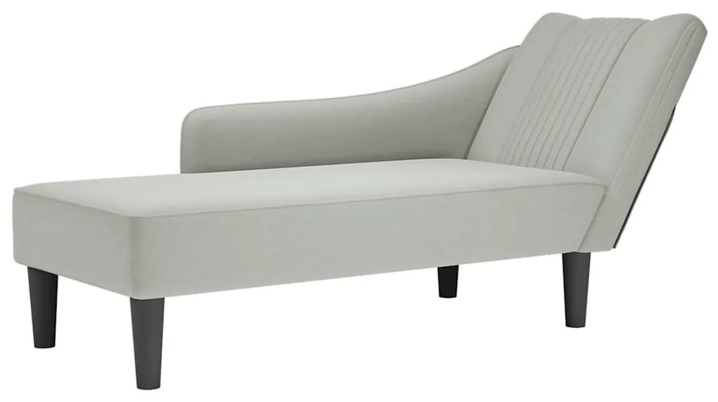 Chaise-longue com apoio de braço direito veludo cinzento claro