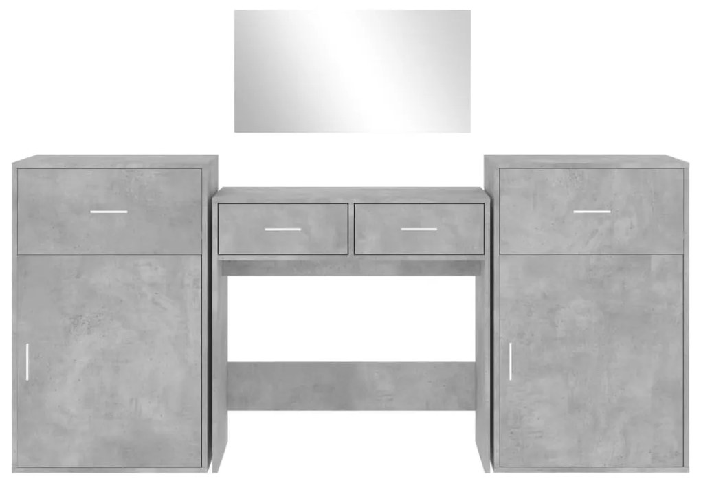 Conj. de toucador 4 pcs derivados de madeira cinzento cimento