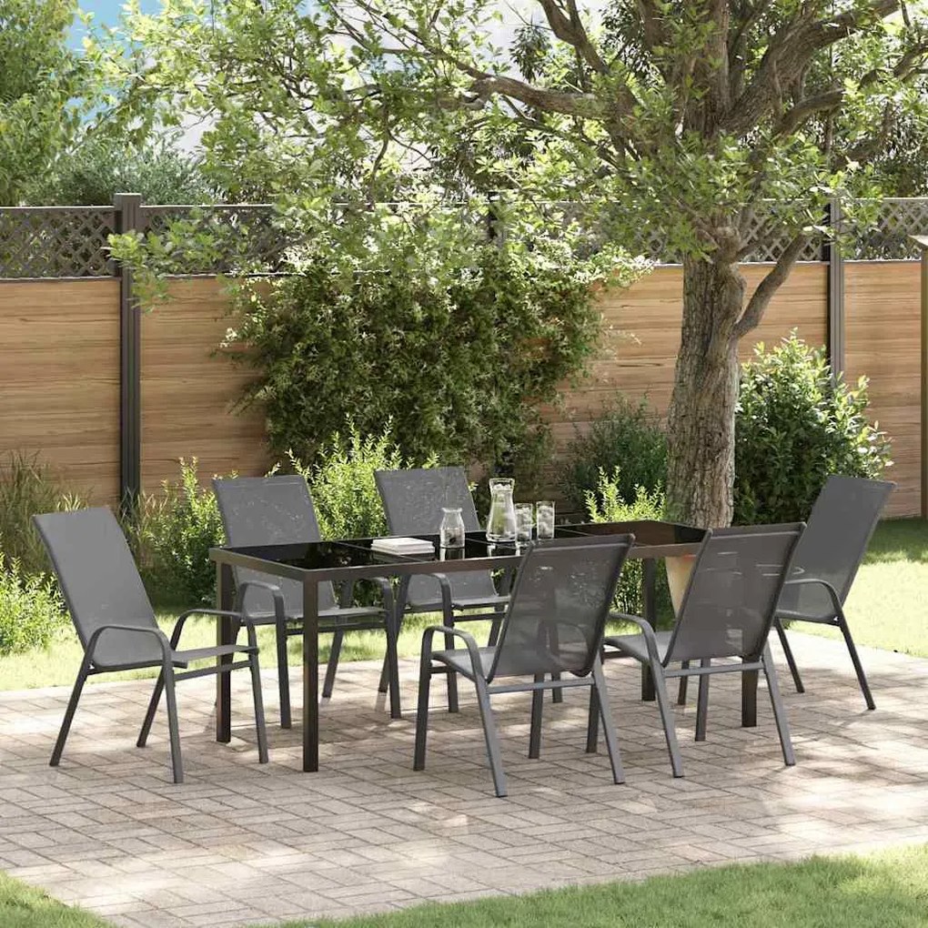 vidaXL Conjunto de Jantar de Jardim 7 Peças Cinza Textilene e Aço