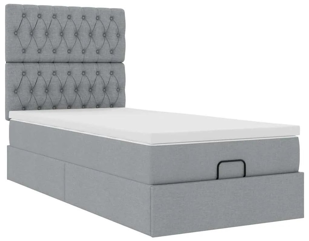 Cama Otomana com colchão & LEDs 80x200cm tecido cinza-claro