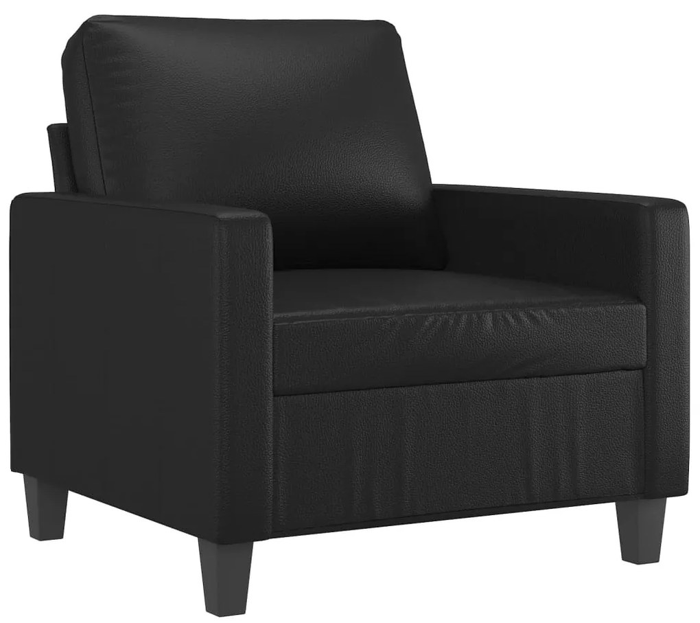 3 pcs conjunto de sofás com almofadões couro artificial preto