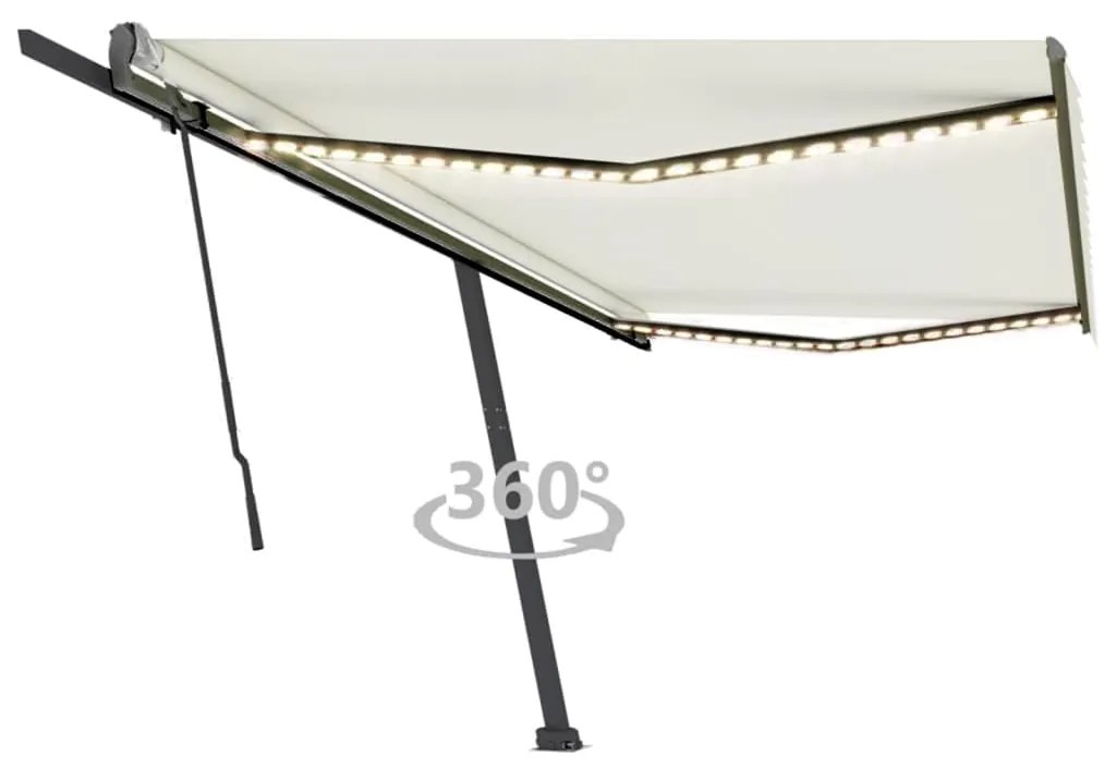 vidaXL Toldo retrátil manual com LED 500x300 cm cor creme