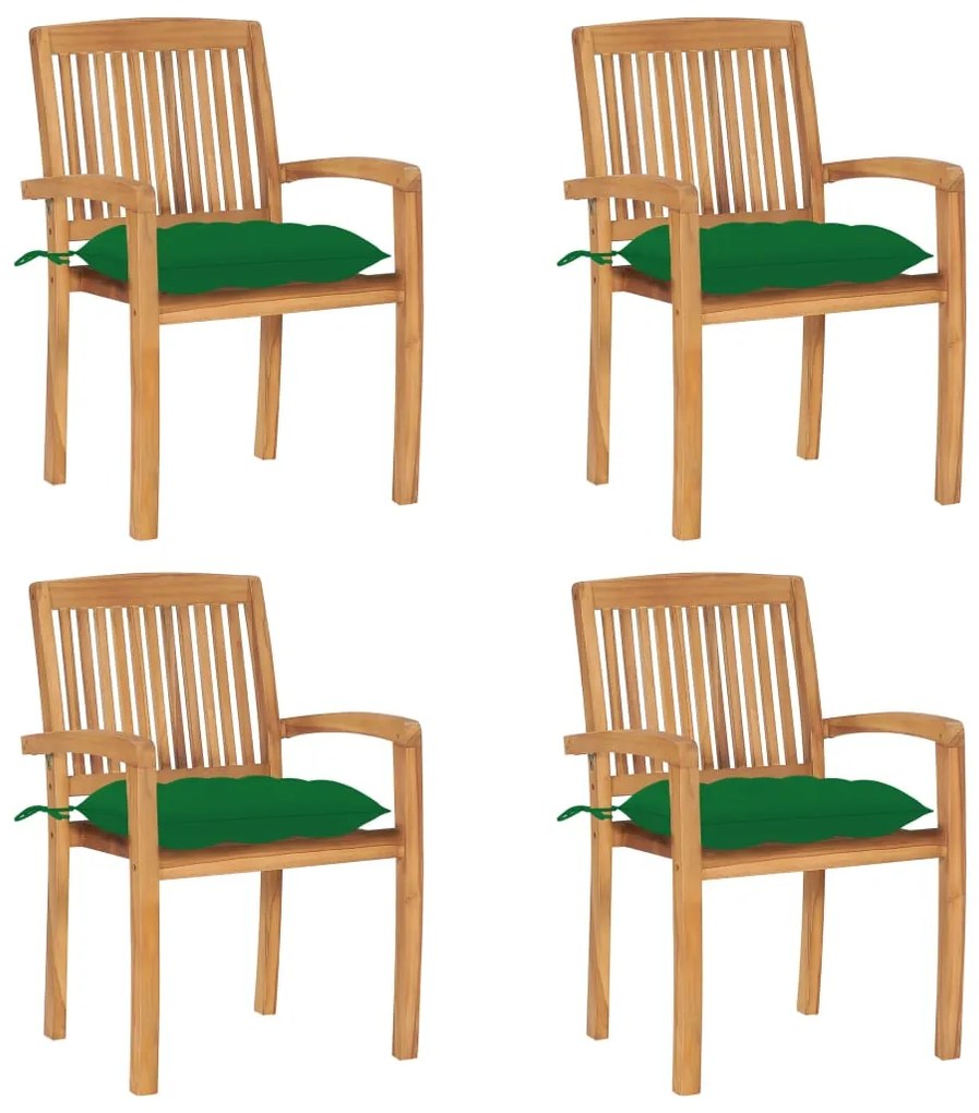 vidaXL Cadeiras de jardim empiháveis c/ almofadões 4 pcs teca maciça