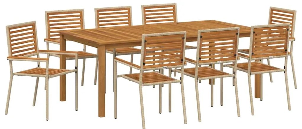 Conjunto de Jantar de Jardim 9 pcs Bege 200 x 100 x 74 cm