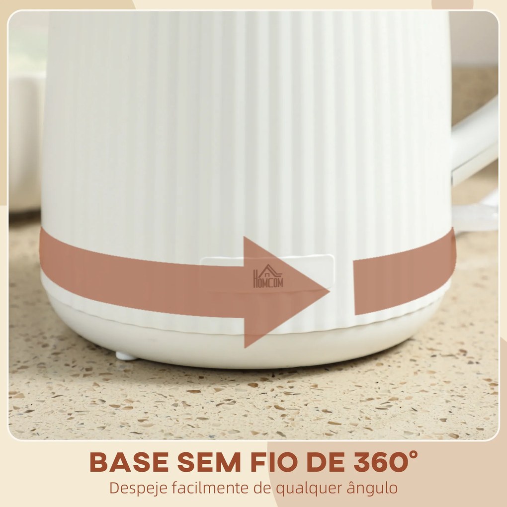 Jarro Elétrico 1,7L 2025W com Filtro Anti-calcário Removível Desligamento Automático Base Giratória 360° Creme