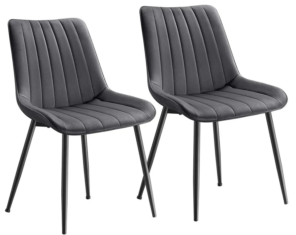 Conjunto de 2 cadeiras de jantar em cinzento com pernas de aço Preto