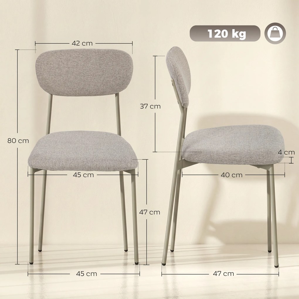 Conjunto de 2 cadeiras modernas de sala de jantar (MESA NÃO INCLUIDA), cadeiras de cozinha empilháveis em tecido com efeito de linho, castanho claro