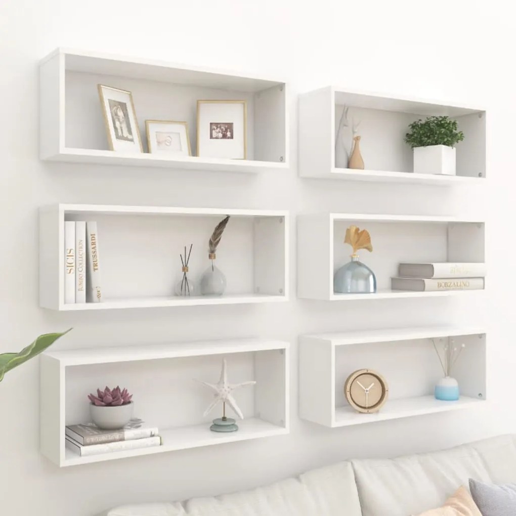 807135 vidaXL Prateleiras parede forma de cubo 6pcs contr. 60x15x23 cm branco