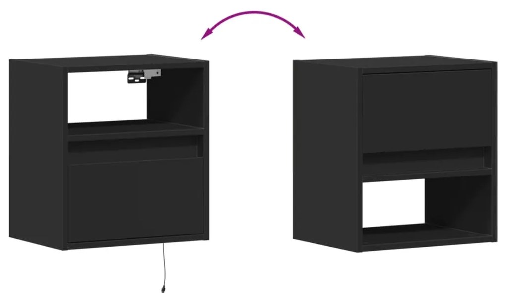 Móveis de parede p/ TV com luzes LED 2 pcs 41x31x45 cm preto