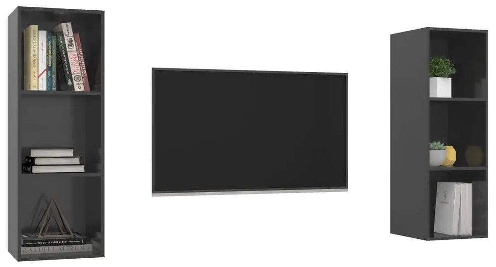 Armários de parede p/ TV 2pcs derivados madeira cinza brilhante