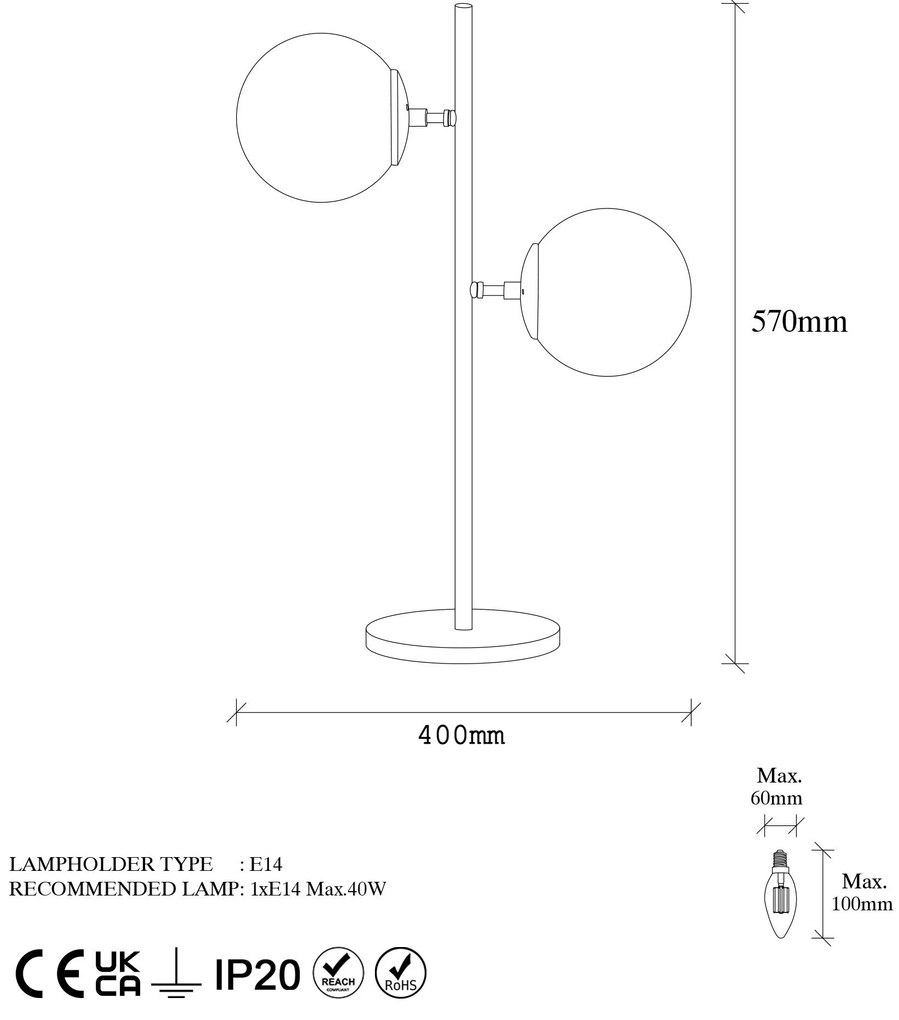 Candeeiro de Mesa Fazli – Preto Antigo – 40 x 17 x 57 cm
