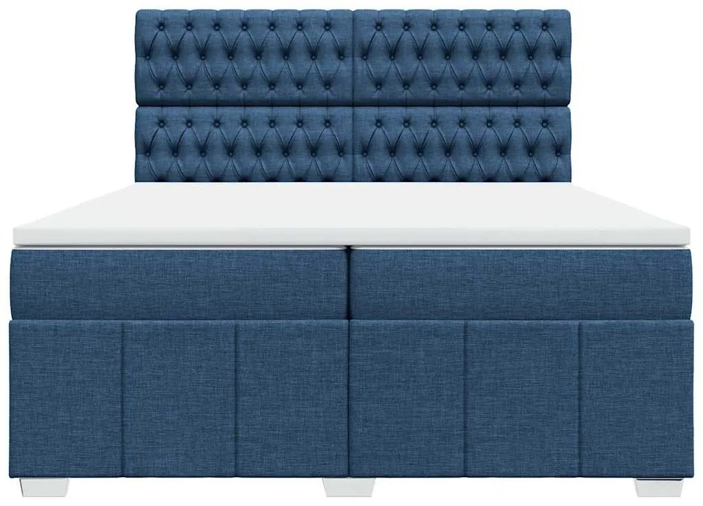 Cama com molas/colchão 200x200 cm tecido azul