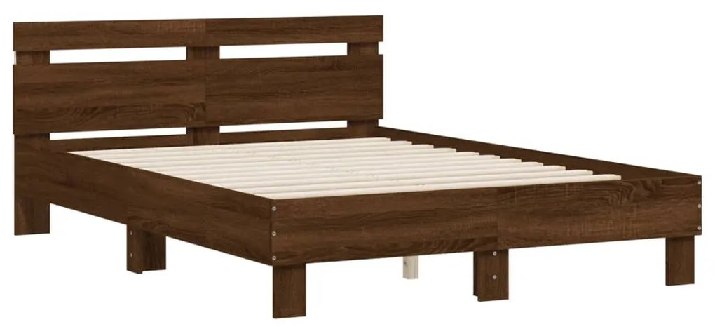 Estrutura cama cabeceira/luzes LED 135x190 cm carvalho castanho
