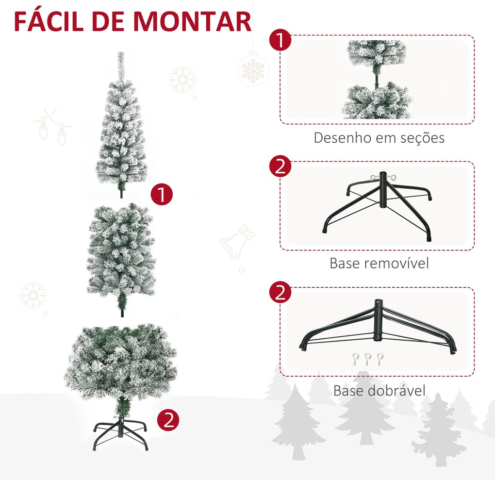 Árvore de Natal 180 cm Árvore de Natal Artificial Nevada com 492 Ramos e Suporte de Metal  Verde e Branco