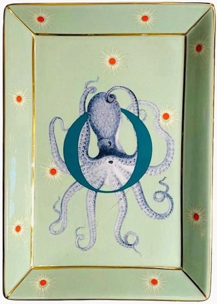 Bandeja decorativa em porcelana fine bone china Octopus