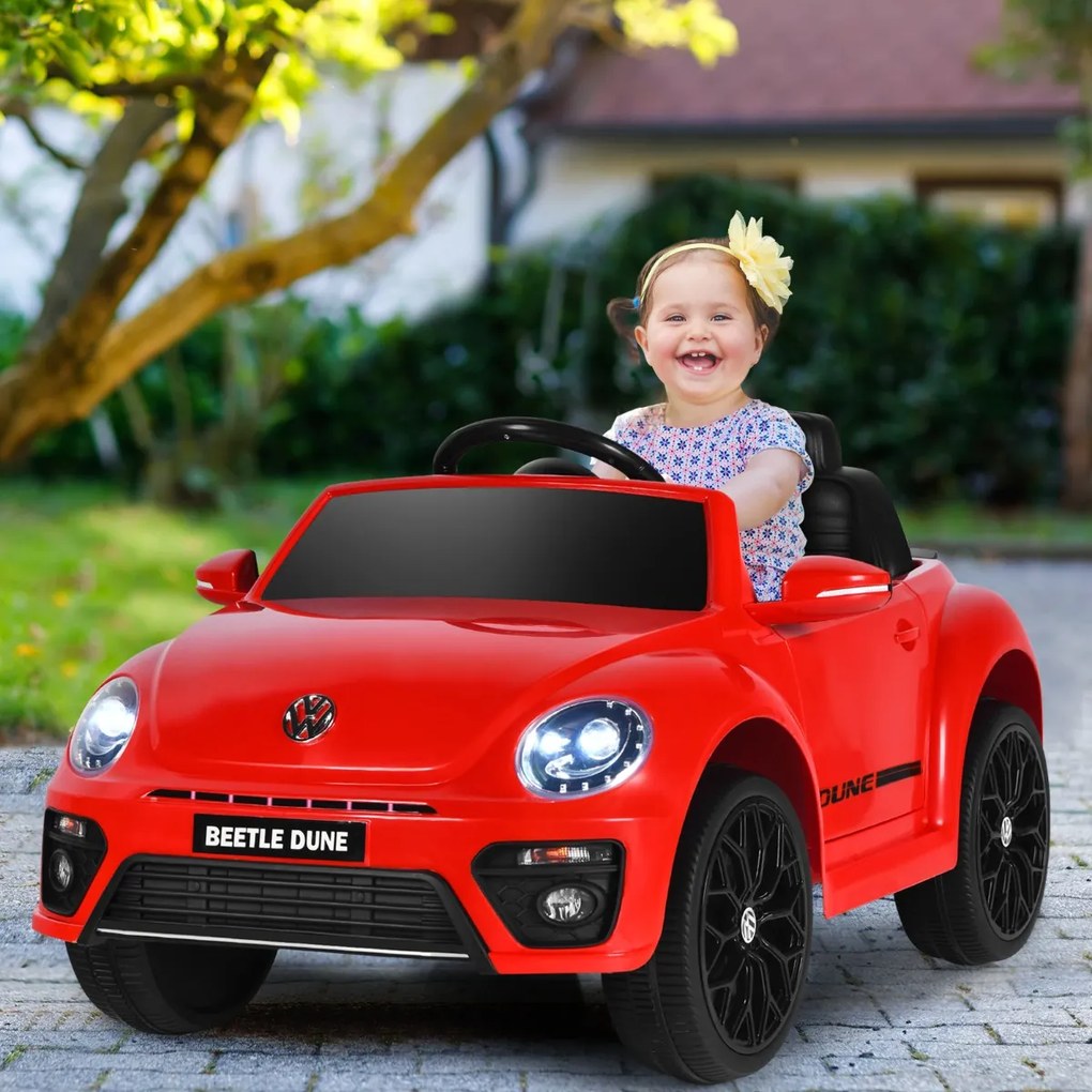 Carro infantil VW Fusca com música e 2 modos de iluminação, incluindo controle remoto 2.4G, branco
