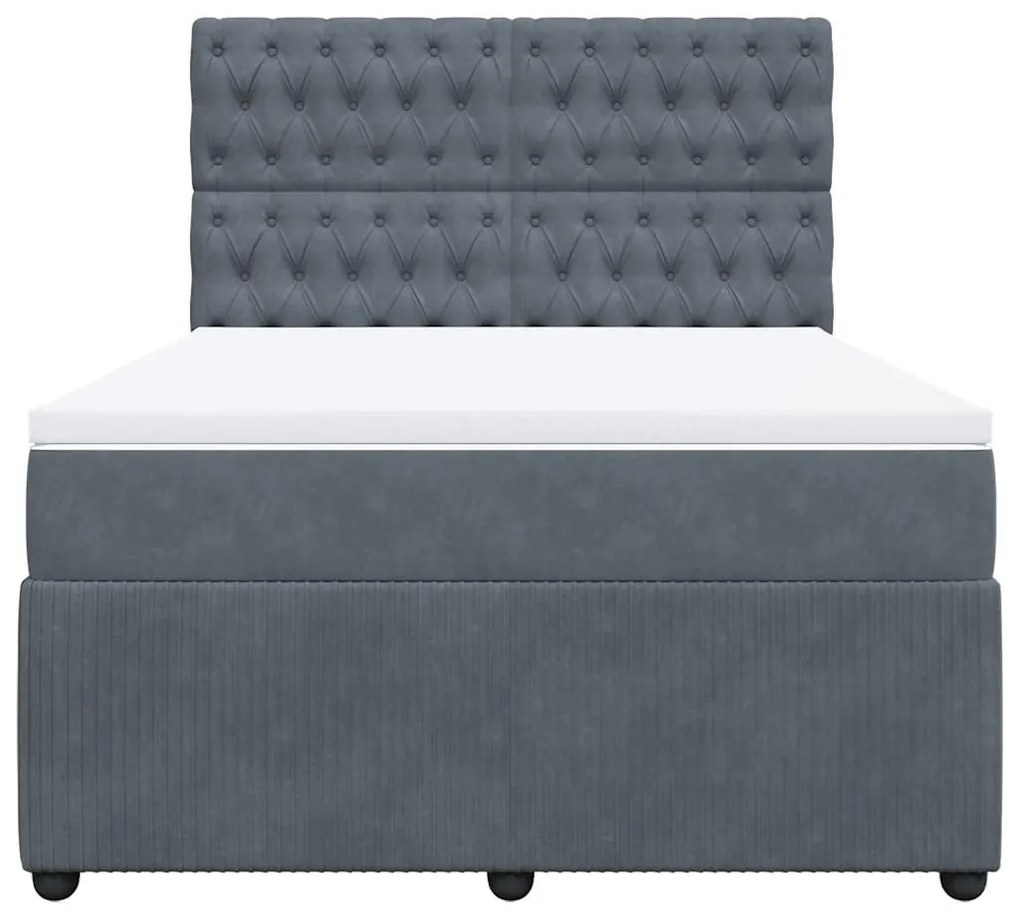 Cama com molas/colchão 140x200 cm veludo cinzento-escuro