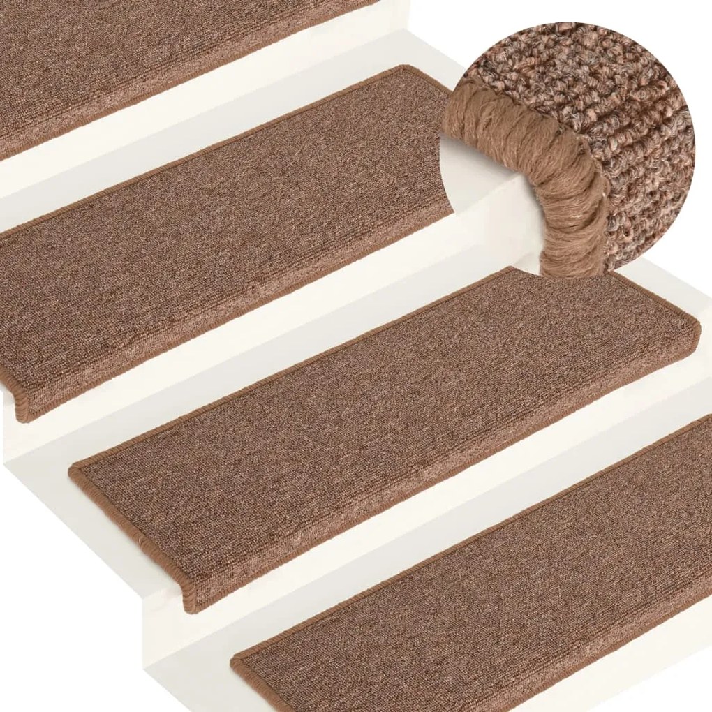 vidaXL Tapete/carpete para degraus 15 pcs 65x21x4 cm castanho